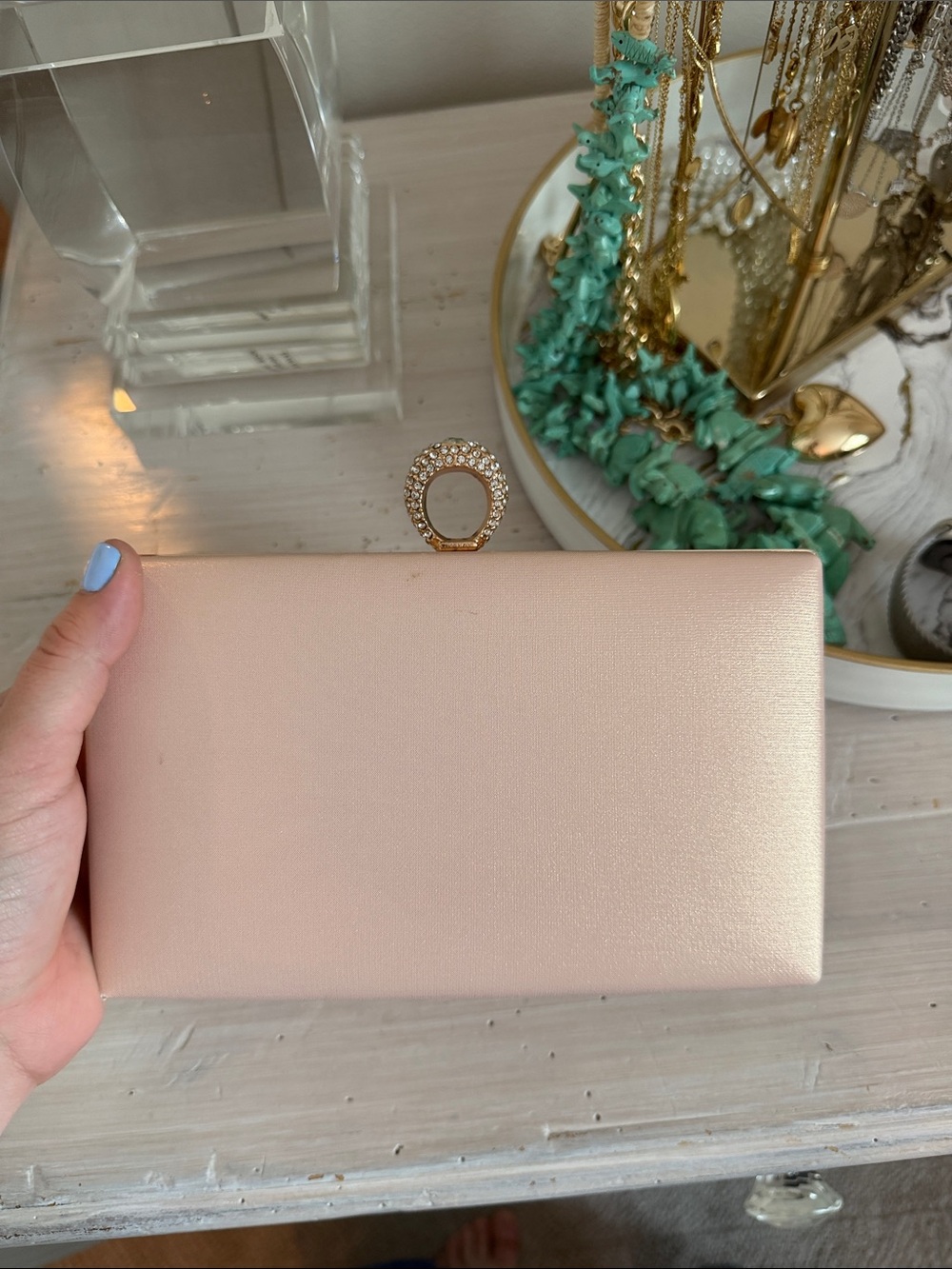 Elegant Blush Pink Crystal-Ring Clutch